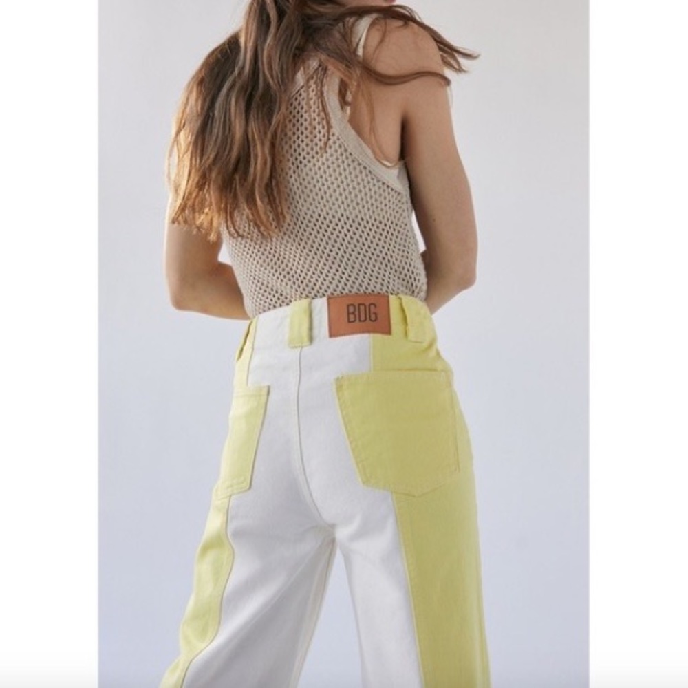 Urban Outfitters Yellow and White Wide Leg Jeans